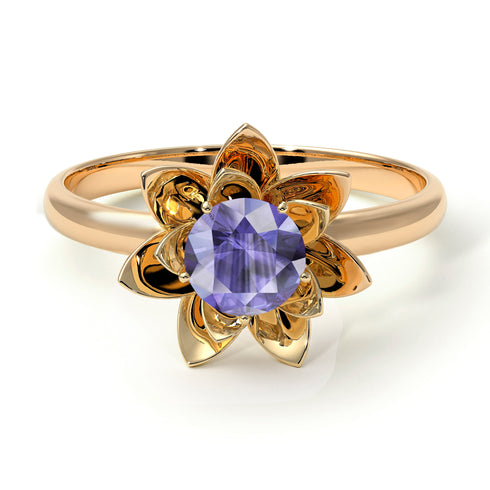 Lotus Flower Solitaire Tanzanite Ring - Lotus no. 201