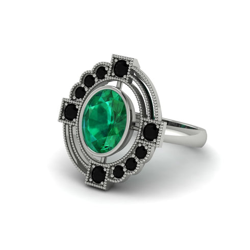 Emerald Art Deco Halo Fashion Ring - Gracelynn No. 36