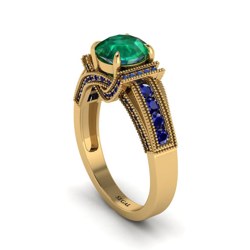 Emerald Eternal Embrace Milgrain Engagement Ring - Fernanda No. 64