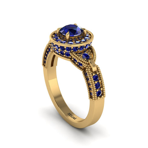 Sapphire Double Halo Handmade Engagement Ring - Gracelyn No. 73