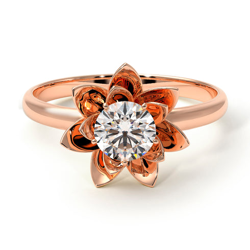 Lotus Rose Gold Solitaire Engagement Ring - 0.75 Carat Round Cut - Lotus no. 22