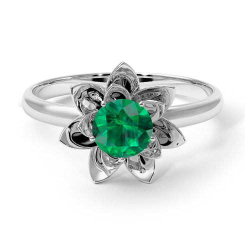 Lotus Flower Solitaire Emerald ring - Lotus no. 6