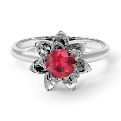 Lotus Flower Solitaire Ruby Ring - Lotus no. 12