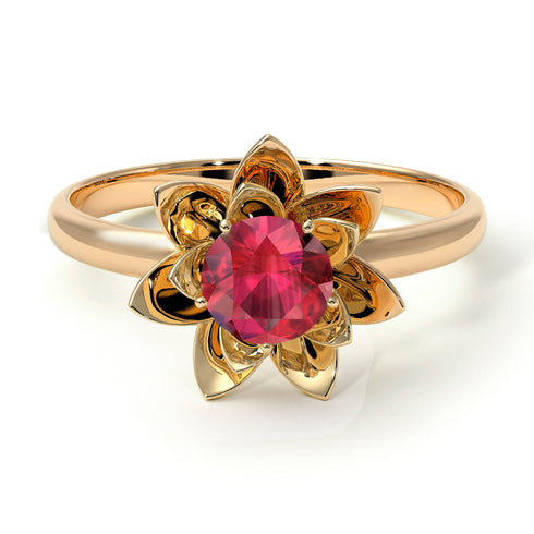 Lotus Flower Solitaire Ruby Ring - Lotus no. 10