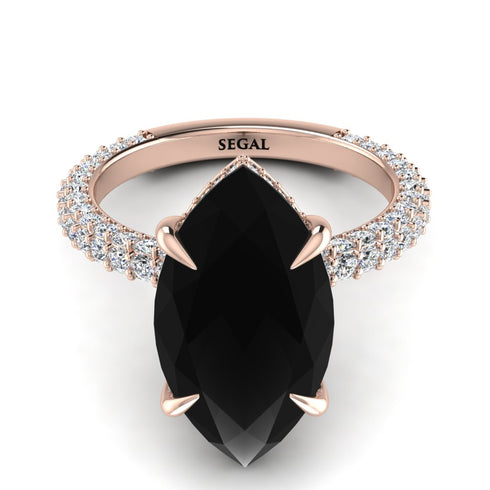 Hidden Halo Marquise Cut Black Diamond Engagement Ring - Doris No. 8