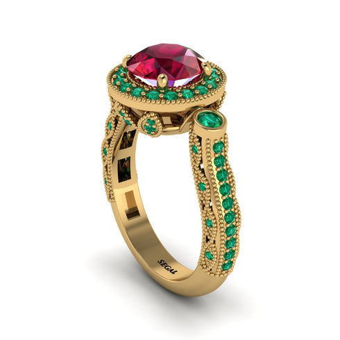 Milgrain Halo Pave Ruby Engagement Ring - Mabel No. 25