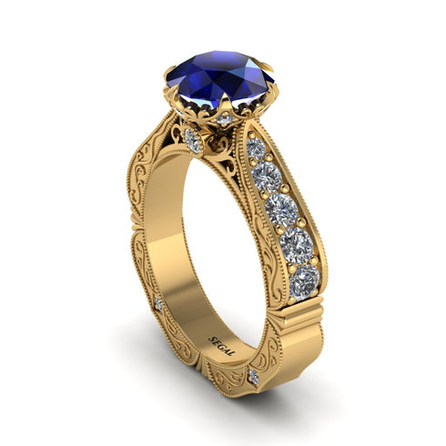 Sapphire Victorian Scroll Engagement Ring - Kehlani No. 13