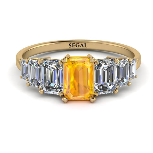 Emerald Cut Yellow Diamond Geometrical Ring - Briella No. 1001