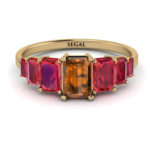 Emerald Cut Brown Diamond Geometrical Ring - Briella No. 1110