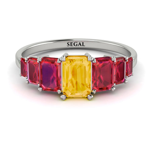 Emerald Cut Citrine Geometrical Ring - Briella No. 612