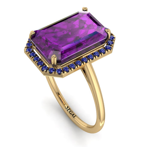 Halo Emerald Cut Amethyst Engagement Ring - Izabella No. 313