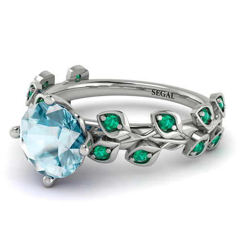 Leaves All Around White Gold Aquamarine Ring - Sydney 2ct No. 406