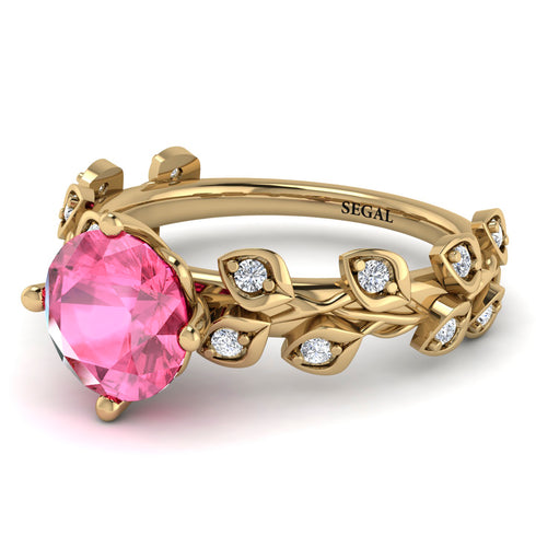 Leaves All Around Yellow Gold Pink Moissanite Ring - Sydney 2ct No. 801