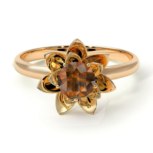 Lotus Flower Solitaire Brown Diamond Ring - Lotus no. 1101