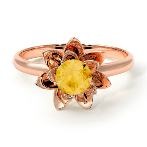 Lotus Flower Solitaire Citrine Ring - Lotus no. 602