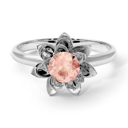 Lotus Flower Solitaire Morganite Ring - Lotus no. 903