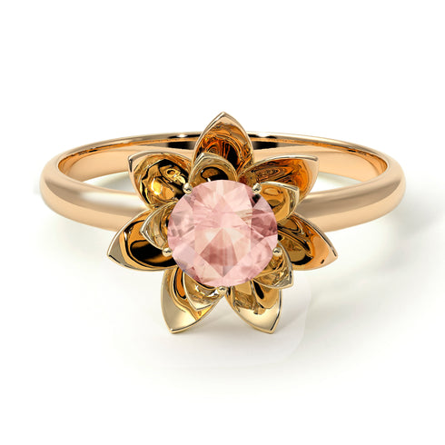 Lotus Flower Solitaire Morganite Ring - Lotus no. 901