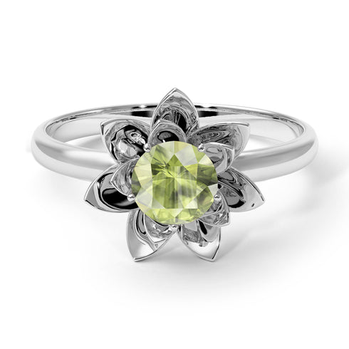 Lotus Flower Solitaire Peridot Ring - Lotus no. 703