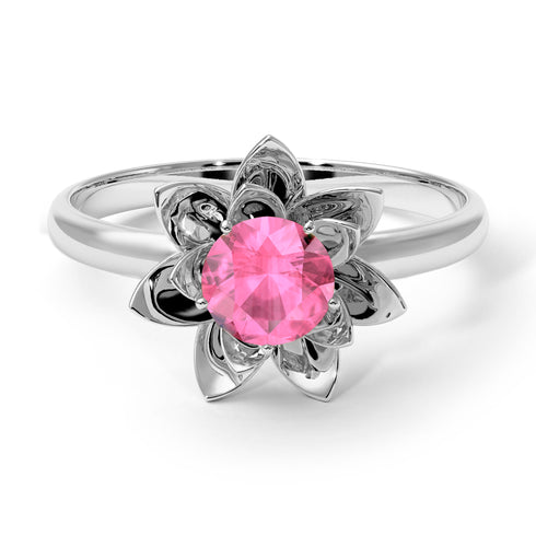 Lotus Flower Solitaire Pink Moissanite Ring - Lotus no. 803