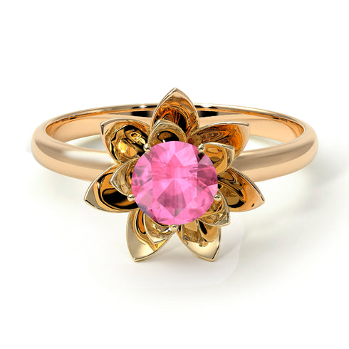 Lotus Flower Solitaire Pink Moissanite Ring - Lotus no. 801