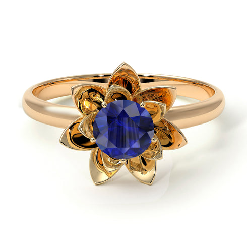 Lotus Flower Solitaire Sapphire Ring - Lotus no. 13