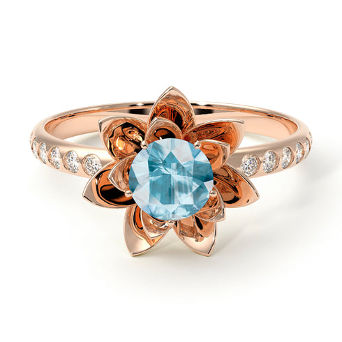 Lotus Flower Aquamarine ring - Lotus no. 402