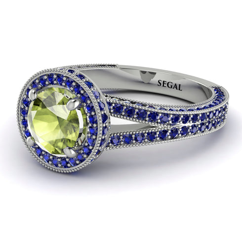 Milgrain Round Peridot Engagement Ring - Payton No. 715