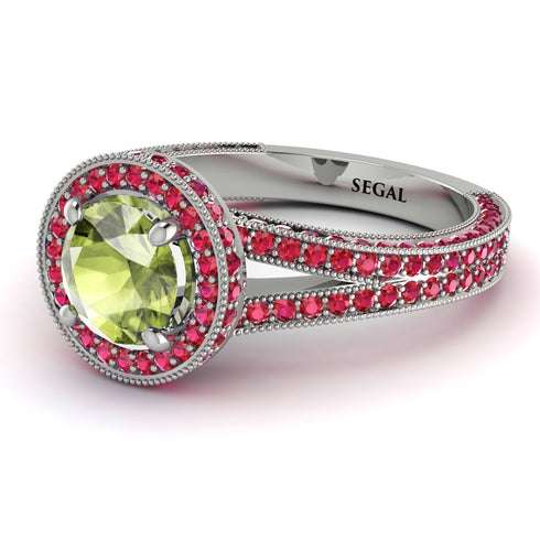 Milgrain Round Peridot Engagement Ring - Payton No. 712