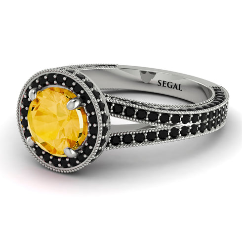 Milgrain Round Citrine Engagement Ring - Payton No. 609