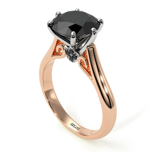 Two Tones 3ct Black Diamond Engagement Ring - June No. 81