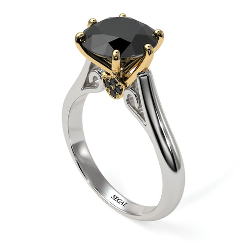 Two Tones 3ct Black Diamond Engagement Ring - June No. 80