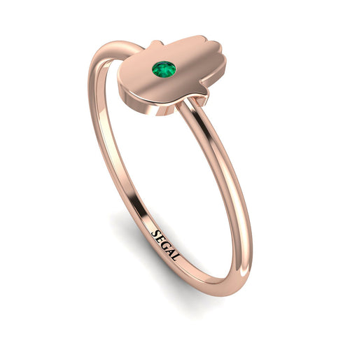 Minimalist Emerald Hamsah Ring - Linda No. 5