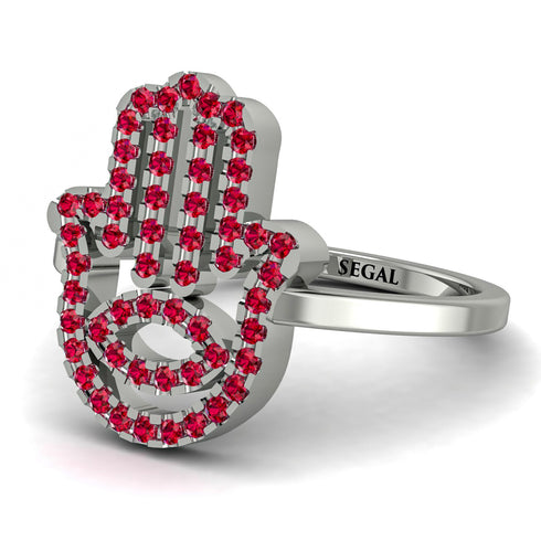 Glamorous Hamsa Ruby Ring - Meredith No. 12