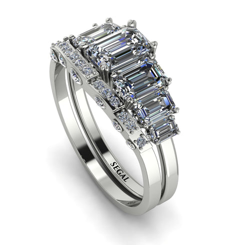 Emerald Cut diamond Bridal Set With Hidden Diamonds - Brynlee No. 3