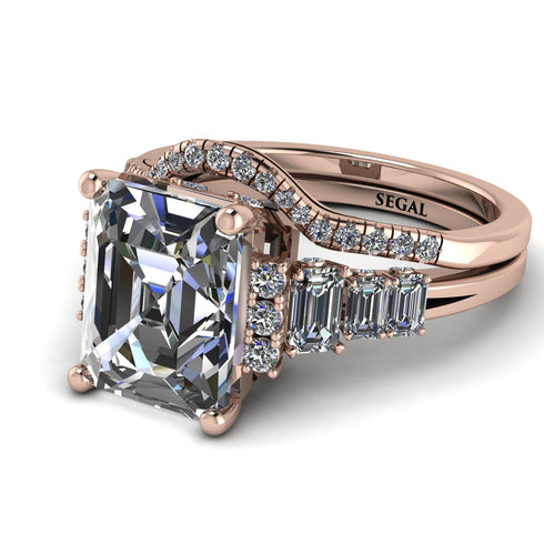 Emerald Cut diamond Bridal Set Hidden Round Diamonds - Sawyer No. 2