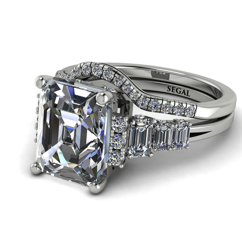 Emerald Cut diamond Bridal Set Hidden Round Diamonds - Sawyer No. 3