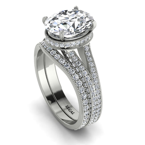 Milgrain Oval diamond Bridal Set - Nicole No. 3