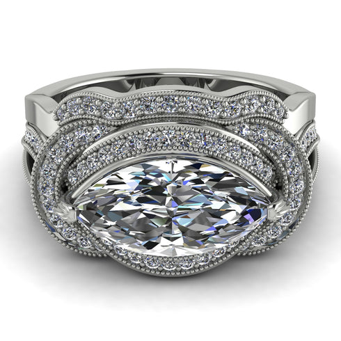 Milgrain Marquise diamond Bridal Set - Marley No. 3