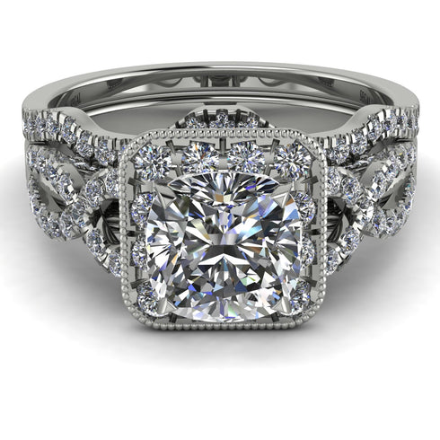 Cushion Cut diamond Milgrain Bridal Set - Adelyn No. 3