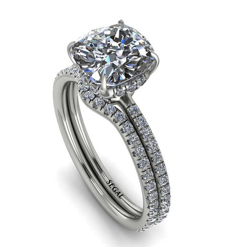 Cushion Cut diamond Hidden Halo Bridal Set - Alivia No. 3