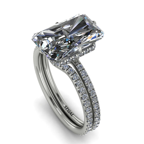 Hidden Halo Emerald Cut diamond Bridal Set - Vanessa No. 3