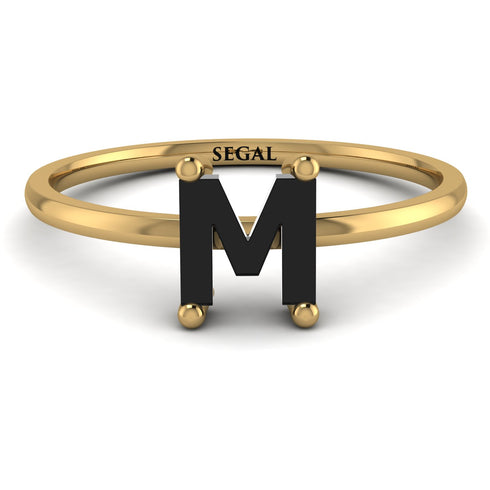 M Letter - Initial Gold Diamond Ring