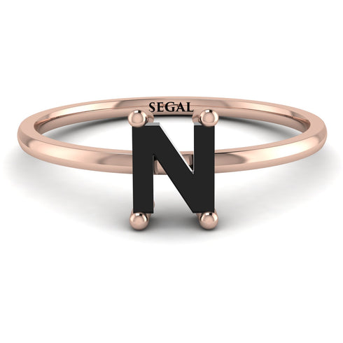 N Letter - Initial Rose Gold Diamond Ring