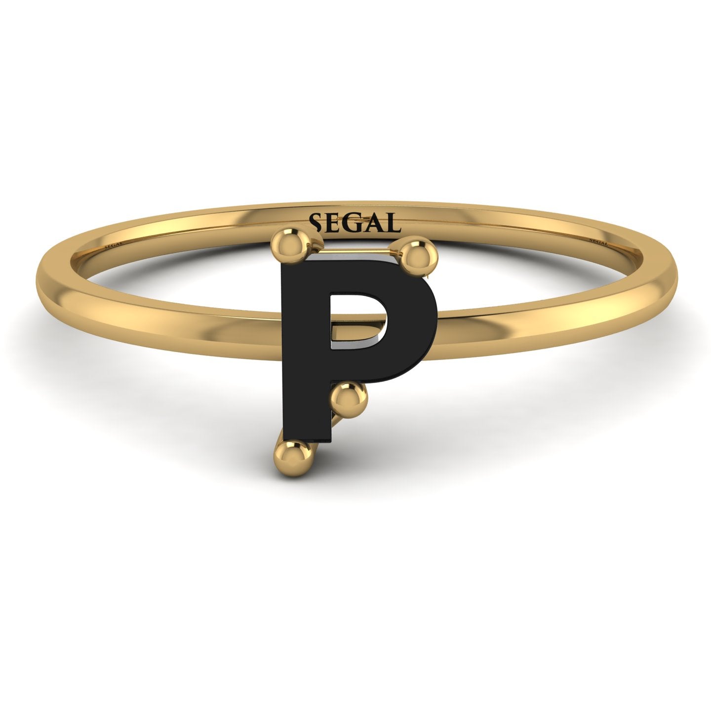 Polished Yellow Gold Custom Initial Letter P Stackable Ring