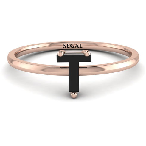 T Letter - Initial Rose Gold Diamond Ring