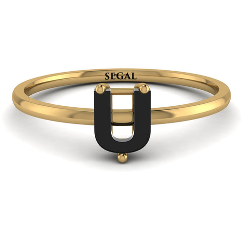 U Letter - Initial Gold Diamond Ring