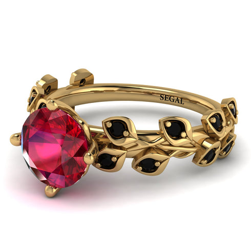 Leaves All Around Yellow Gold Ruby Ring - Sydney 2ct No. 40