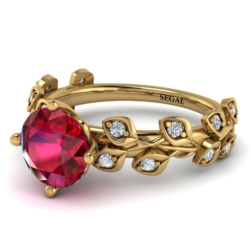 Leaves All Around Yellow Gold Ruby Ring - Sydney 2ct No. 10