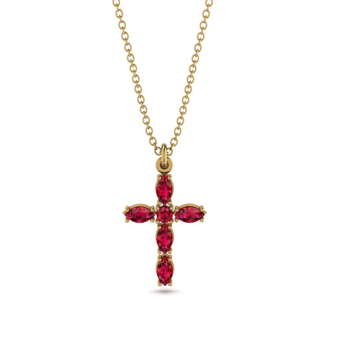 Luxurious Ruby Cross Necklace - Silas No. 10