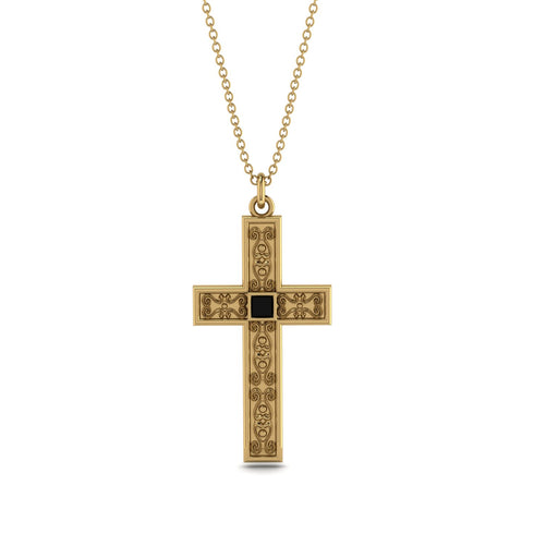 Ornamented Black Diamond Cross Necklace - Adam No. 7